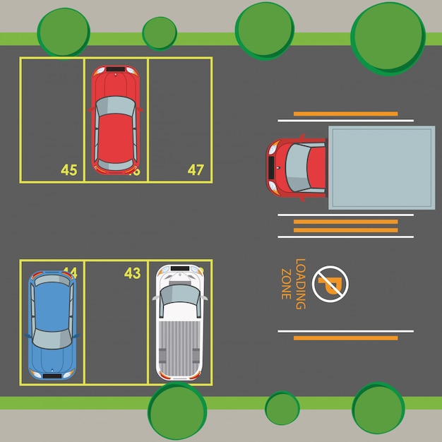 Vector vista superior de la zona de estacionamiento