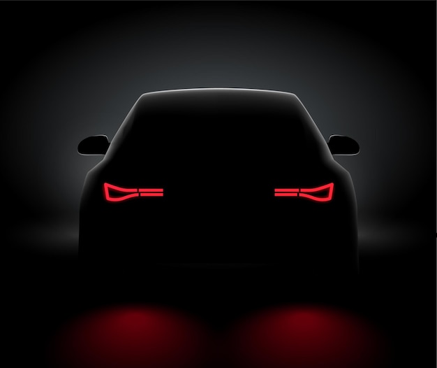 Vista trasera del coche luz nocturna trasera led vista realista. Luz del coche en concepto de fondo oscuro de la noche