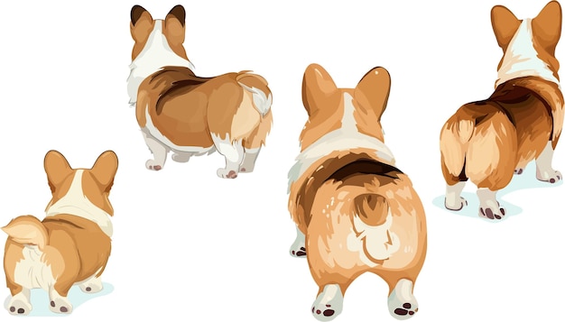 Vista trasera de la ilustración vectorial de corgis aislada en fondo blanco