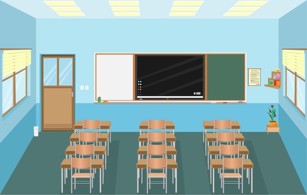 vista tridimensional del aula vacía