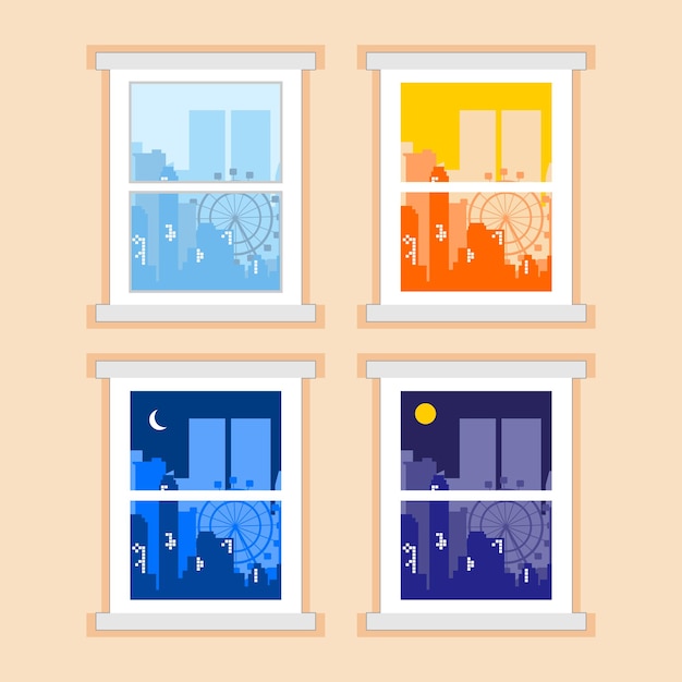 vista vectorial de la ciudad a través de la ventana