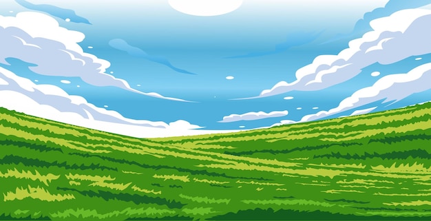 vista vectorial de un prado en un cielo despejado