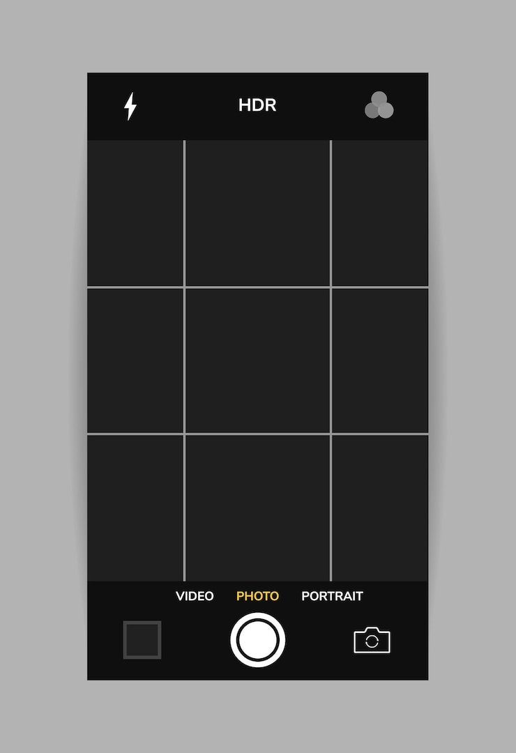 Vector vista vertical de la interfaz de la cámara del teléfono aplicación de aplicación móvil toma de fotografías diseño gráfico de ilustración vectorial
