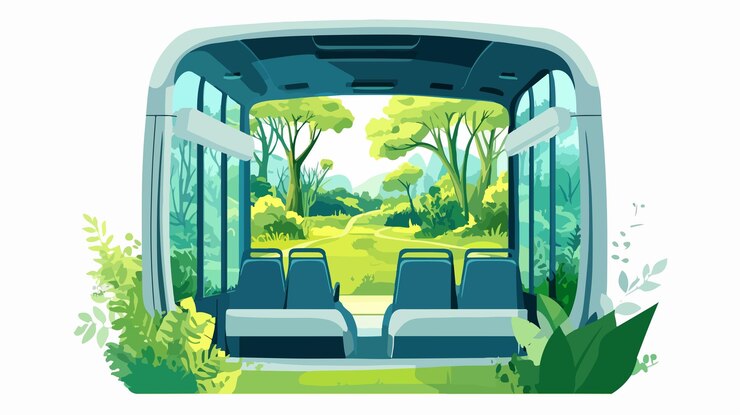 Vector vista del viaje interior del minibús eléctrico