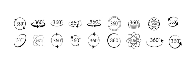 Vistas de 360 grados icono conjunto Símbolo de vista 360 Conjunto de iconos de línea Ilustración vectorial