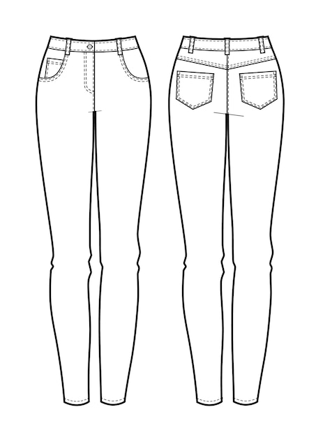 Vistas frontales y traseras de jeans de mujer. ilustración vectorial.