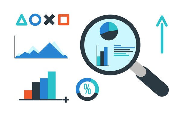 Vector visualización de la base de datos de análisis de datos clasificación de información de trabajo utilizando el mapa mental digital gráficos de datos de salida de entrada que analizan la ilustración vectorial infográfica