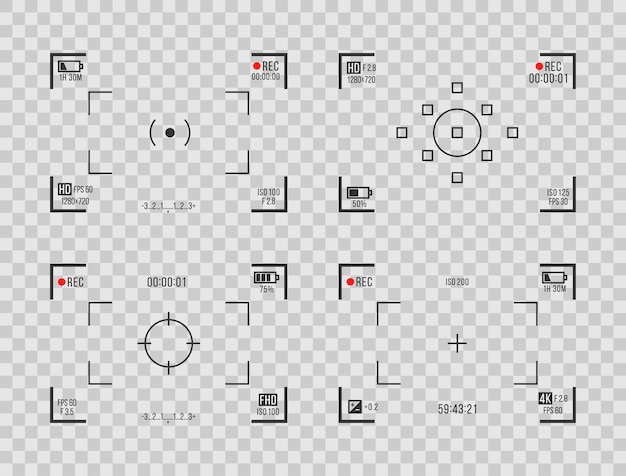 Visualización de la cámara de la grabadora pantalla de visores rec para la grabación de películas conjunto de vectores de vista previa