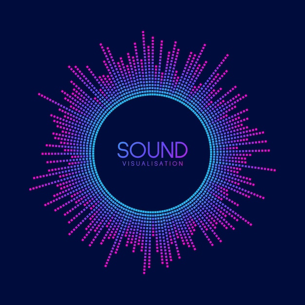 Visualización circular de ondas sonoras. Ecualizador del reproductor de música Pixel. Señal de audio radial