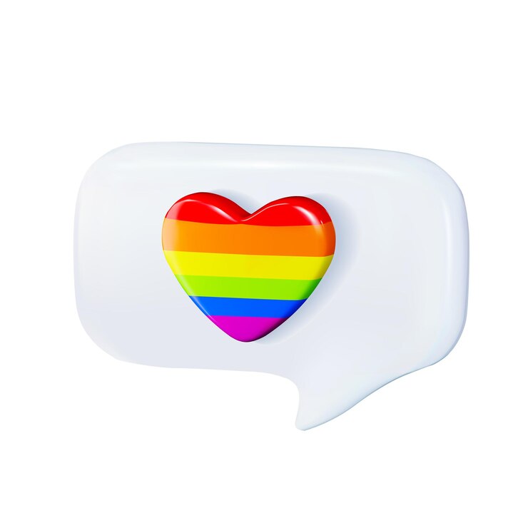 Visualización del corazón del arco iris lgbt en la ilustración de vector de globo de voz en estilo 3d