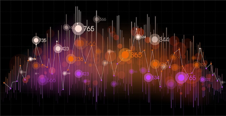 Vector visualización de datos abstractos con forma de onda y conexiones de red