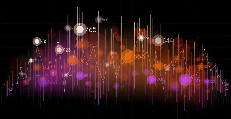 Vector visualización de datos abstractos con forma de onda y conexiones de red