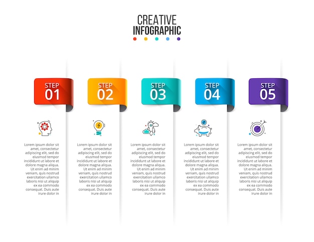 Visualización de datos comerciales. diagrama del proceso. elementos abstractos de gráfico, diagrama con 5 pasos, opciones, partes o procesos. plantilla de negocio de vector para presentación. concepto creativo para infografía.