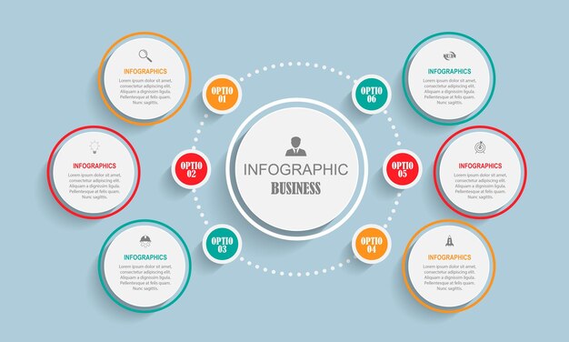 Visualización de datos comerciales. Diagrama del proceso. Elementos abstractos de gráficos, diagramas con pasos, opción