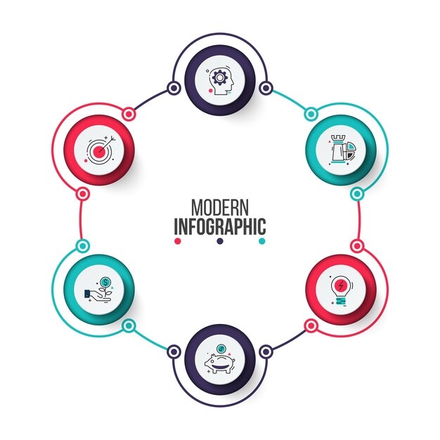 Visualización de datos comerciales Elementos abstractos del diagrama de ciclo con 6 pasos