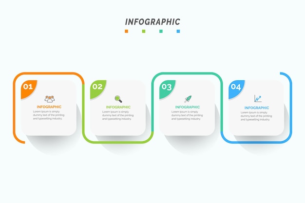 Visualización de datos comerciales Gráfico de proceso Elementos abstractos del diagrama gráfico con opción de 4 pasos