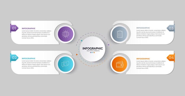 Visualización de datos comerciales Gráfico de proceso Elementos abstractos del diagrama gráfico con opciones de pasos