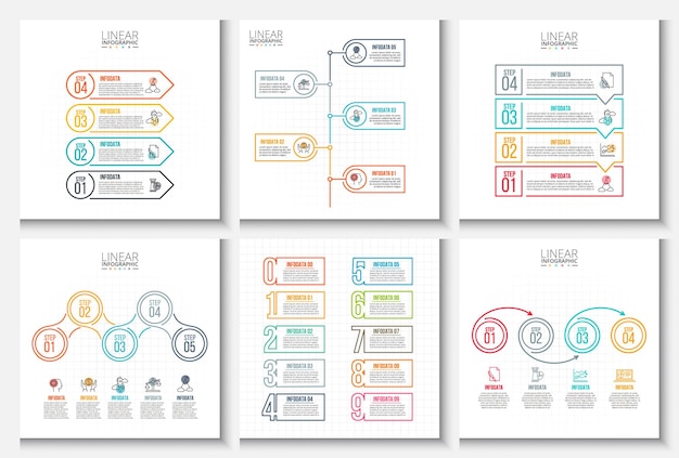 Visualización de datos comerciales Gráfico de proceso Elementos abstractos del diagrama gráfico con pasos