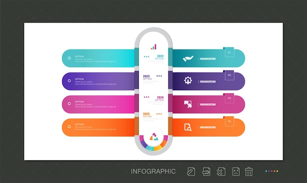 Visualización de datos comerciales. iconos de infografía de línea de tiempo diseñados para plantilla de fondo abstracto