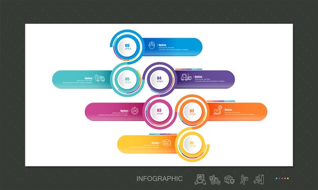 Visualización de datos comerciales. iconos de infografía de línea de tiempo diseñados para plantilla de fondo abstracto