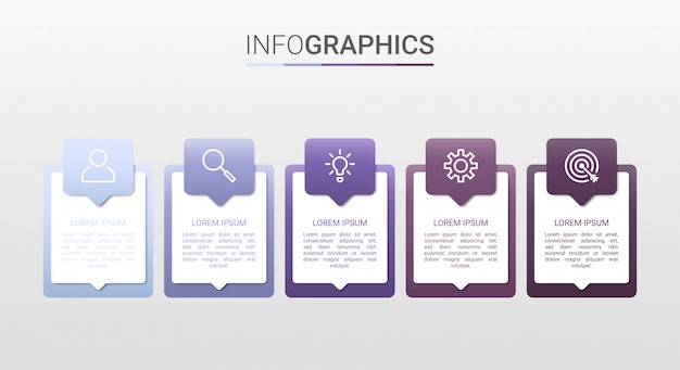 Visualización de datos comerciales, plantilla de infografía con 5 pasos.