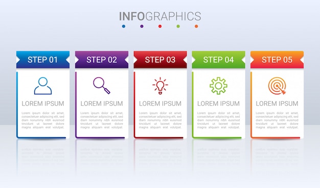 Visualización de datos comerciales, plantilla de infografía con pasos sobre fondo gris,