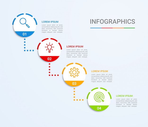 Visualización de datos comerciales, plantilla infográfica con 4 pasos.