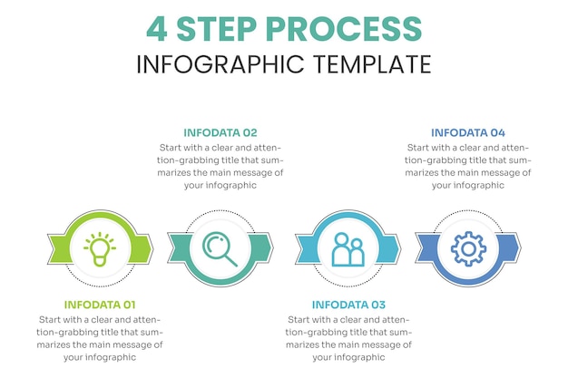 Visualización de datos empresariales 4 opciones de iconos infográficos de línea de tiempo diseñados para antecedentes abstractos