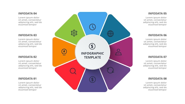 Visualización de datos empresariales Diagrama de proceso Elementos del diagrama de gráfico con 8 pasos