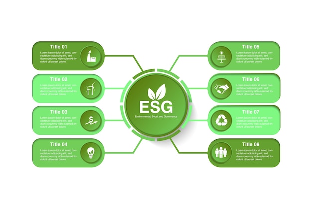 Visualización de datos empresariales Diagrama de proceso con pasos Icono ESG concepto de tendencia empresarial