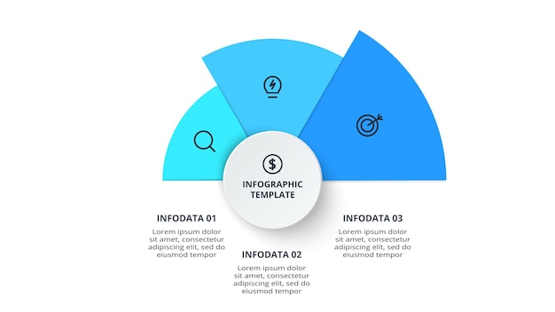 Visualización de datos empresariales Elementos del diagrama gráfico con opciones de 3 pasos partes o procesos