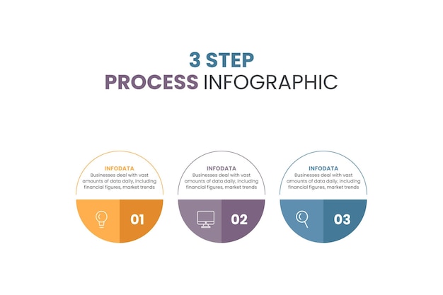 Visualización de datos empresariales Gráfico de proceso Elementos abstractos del diagrama gráfico con opción de 3 pasos