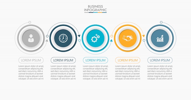 Visualización de datos empresariales. iconos de infografía línea de tiempo diseñados para plantilla abstracta