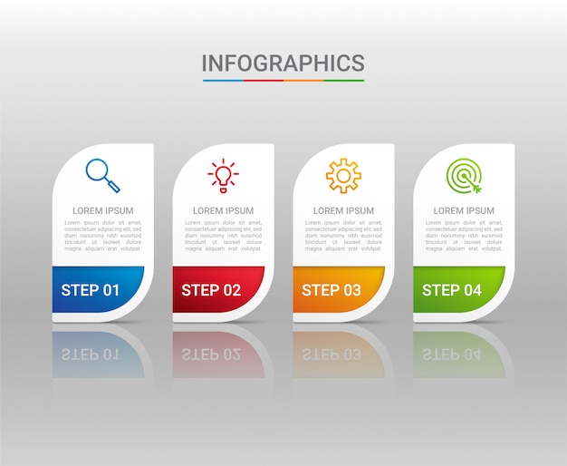 Visualización de datos empresariales, plantilla de infografía con 4 pasos.