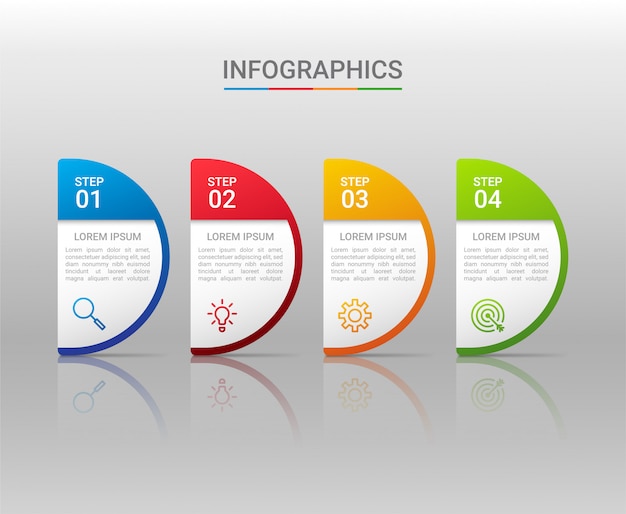Visualización de datos empresariales, plantilla de infografía con 4 pasos.