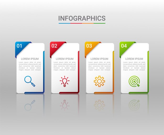 Visualización de datos empresariales, plantilla de infografía con 4 pasos.