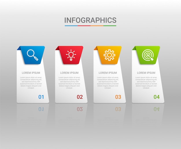 Visualización de datos empresariales, plantilla de infografía con 4 pasos.