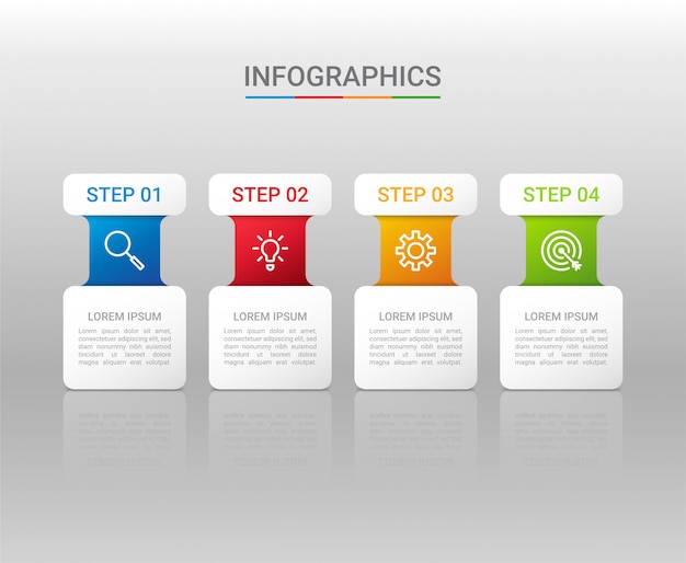 Visualización de datos empresariales, plantilla de infografía con 4 pasos.