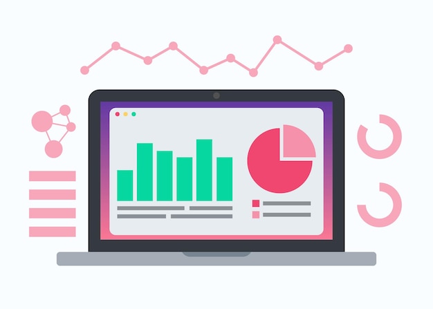 Visualización de datos en la ilustración de vector de concepto de computadora portátil