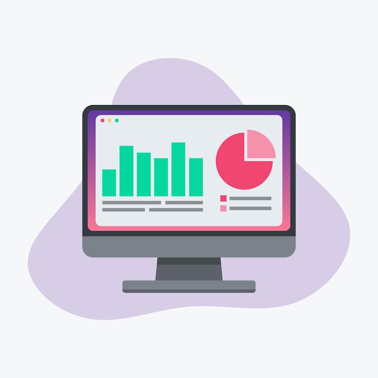 Vector visualización de datos en la ilustración de vector de concepto de computadora