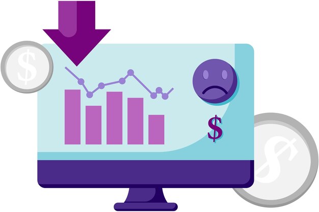 Vector visualización del gráfico de disminución de las existencias en el monitor