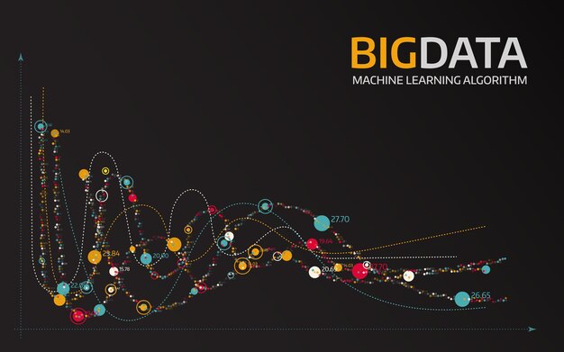 Visualización de grandes datos Fondo vectorial futurista Gráfico de hilos de datos intrincados Representación de redes sociales o análisis de negocios