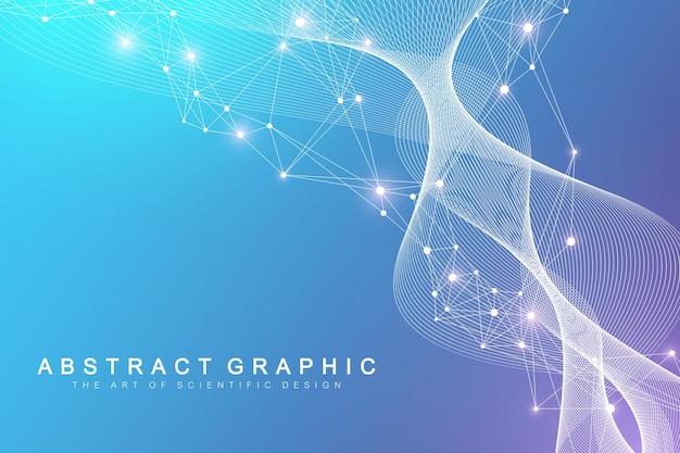 Visualización de grandes datos genómicos ADN hélice ADN cadena ADN Prueba Molécula o átomo neuronas Estructura abstracta para la ciencia o el fondo médico bandera Flujo de onda
