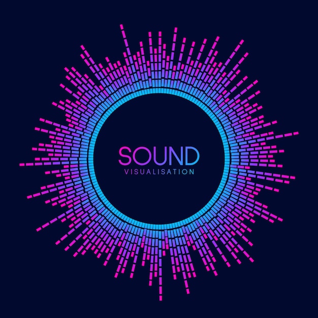 Visualización de ondas sonoras circulares Ecualizador de reproductor de música pixelado Señal de audio radial o vibración