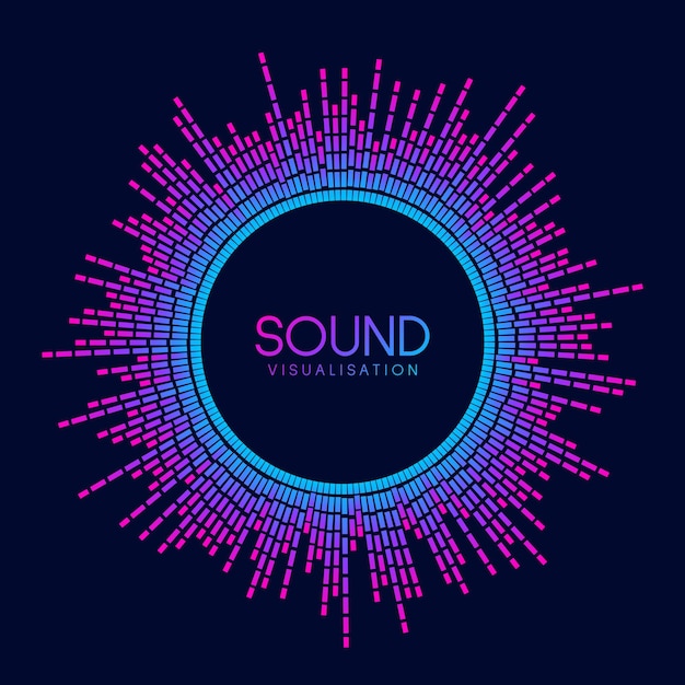 Vector visualización de ondas sonoras circulares ecualizador de reproductor de música pixelado señal de audio radial o vibración