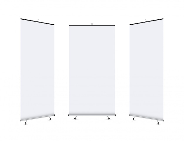 Vector visualización de pancarta enrollable en blanco. roll up banner stand