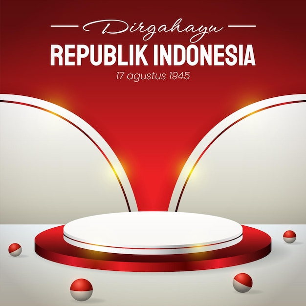 Visualización de podio 3d rojo y blanco para el día de la independencia de Indonesia el 17 de agosto