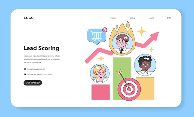 Vector visualización de puntuación de plomo con diversos profesionales clasificados que muestran compradores potenciales y objetivo