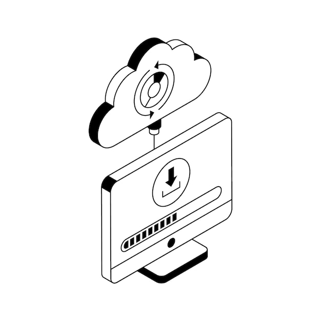Visually appealing isometric outline icon of cloud download