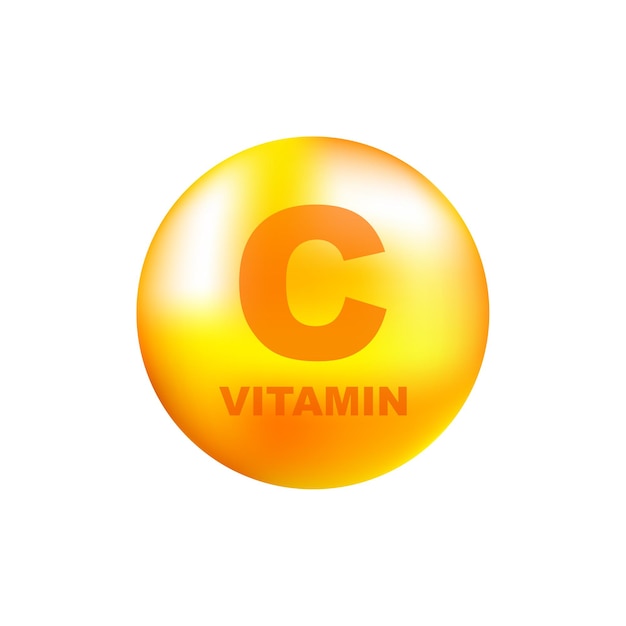 Vector vitamina c con gota realista sobre gris.